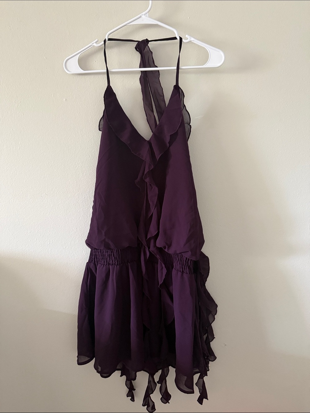 Source Unknown Dark Plum Ruffle Halter Dress